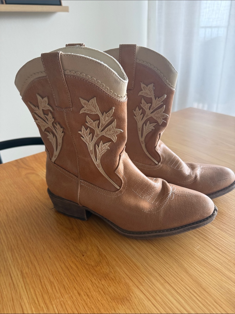 Altar'd State Tan & Cream Embroidered Western Cowboy Boots